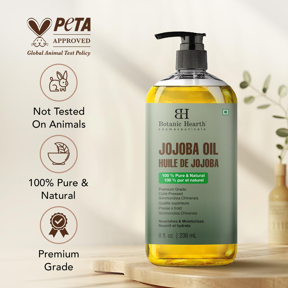Botanic Hearth ingredients-visual collage showing natural oils and key benefits.