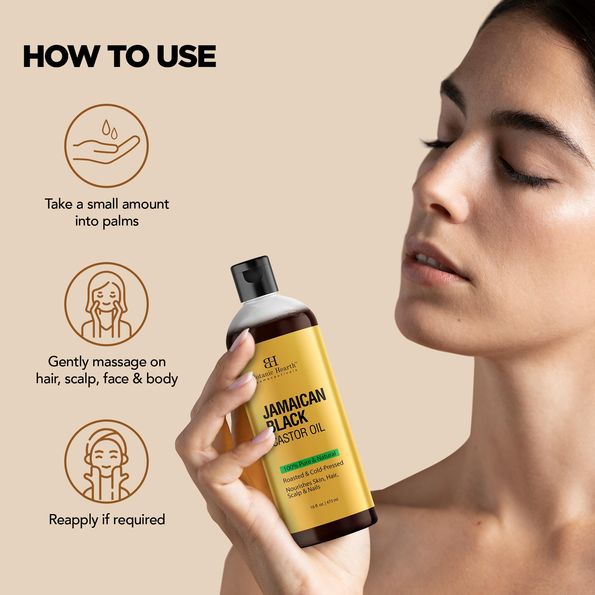 Botanic Hearth Massage Oil drops illustrate the preparation-ready formula for moisturization.