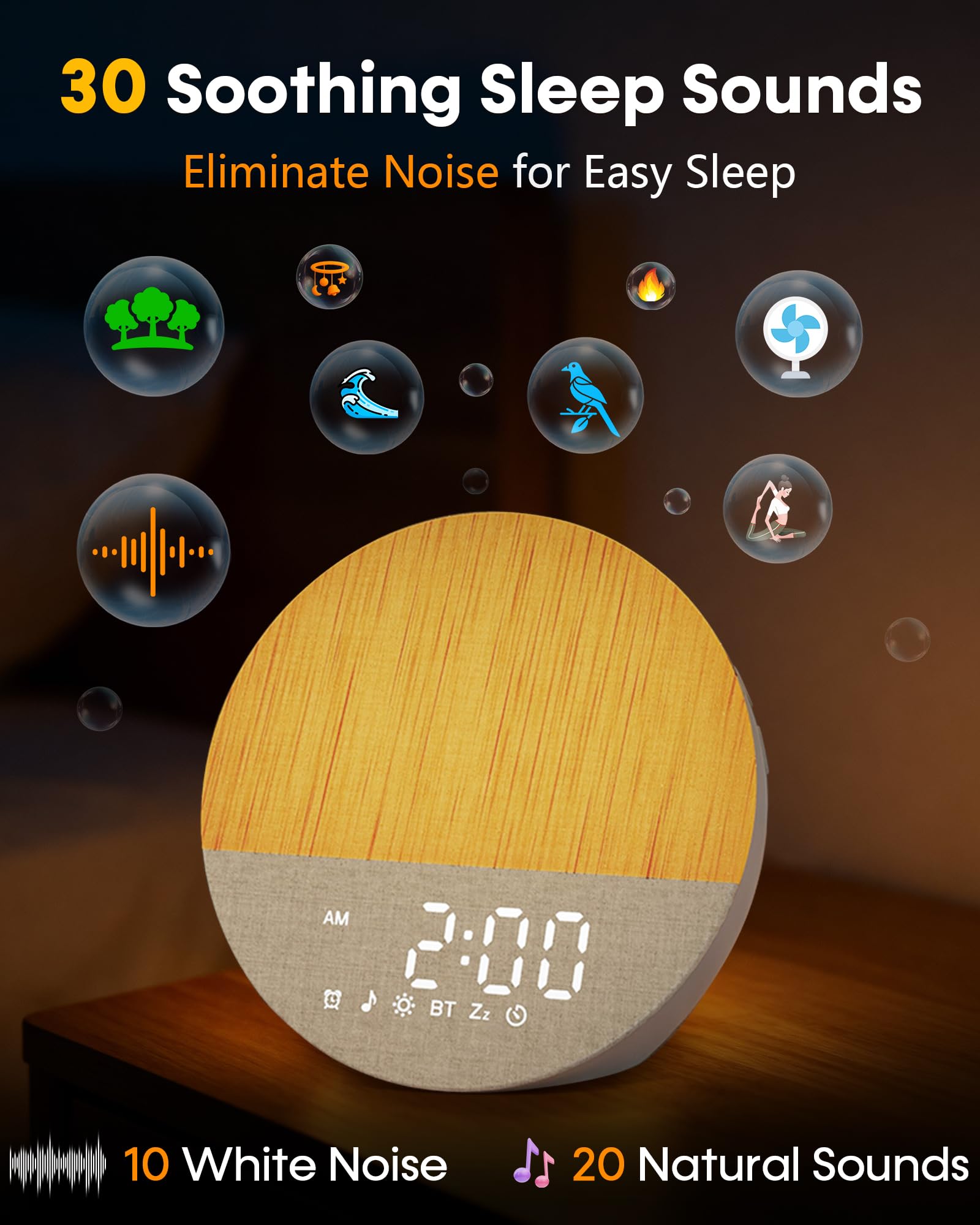 Botdoys Sunrise Alarm Clock digital display remains clear for easy setup at night.
