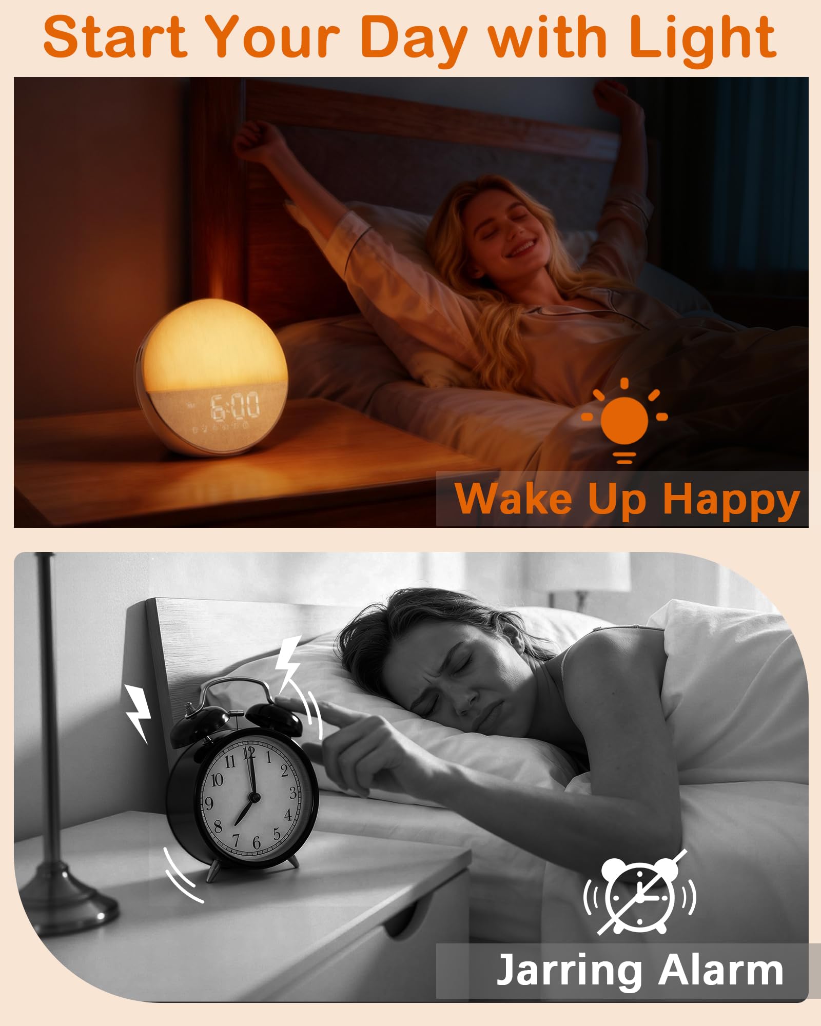 Botdoys Sunrise Alarm Clock memory function saves alarm and light settings across travel.