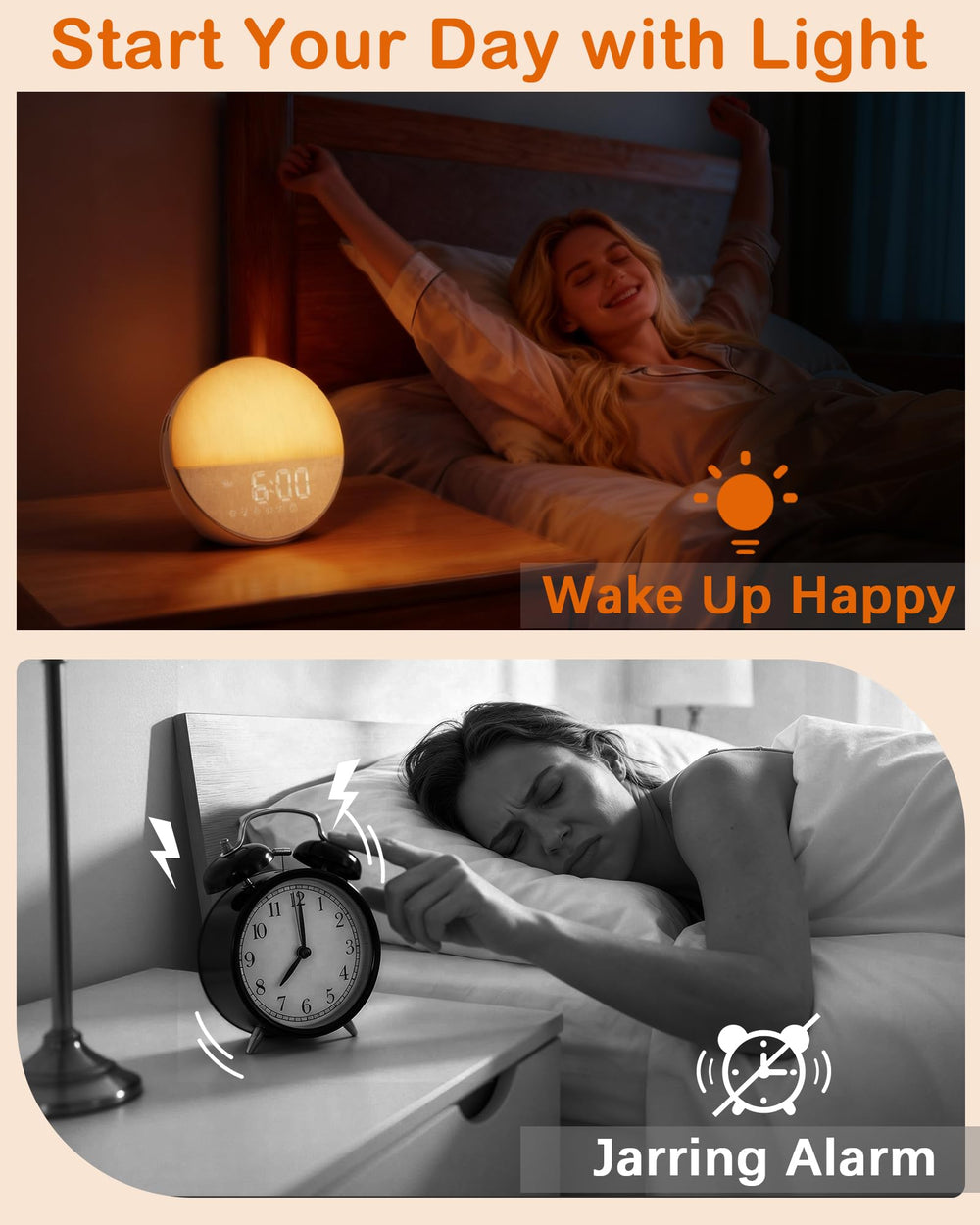 Botdoys Sunrise Alarm Clock memory function saves alarm and light settings across travel.