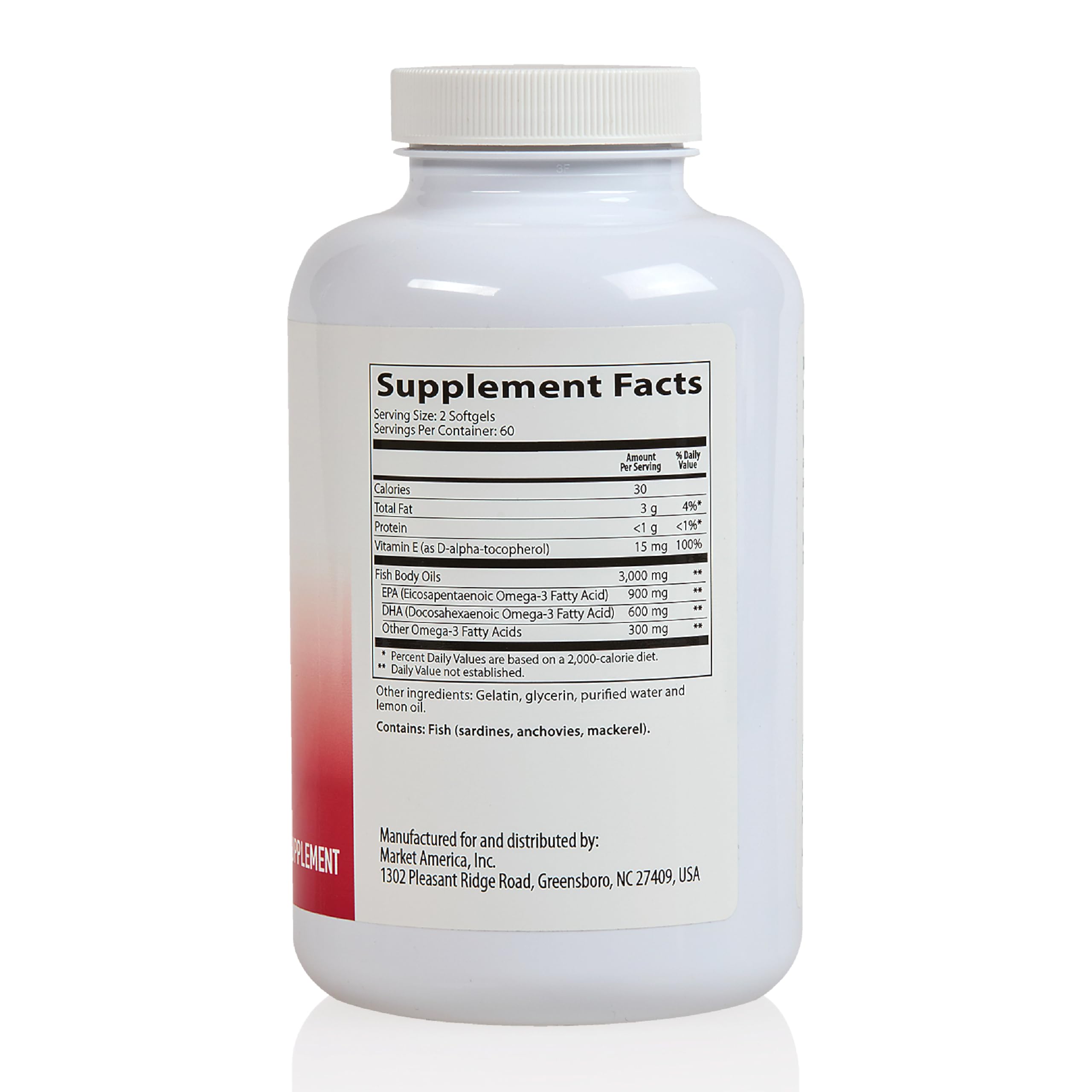 Serving scoop beside Heart Health Omega III bottle demonstrates easy dosage.