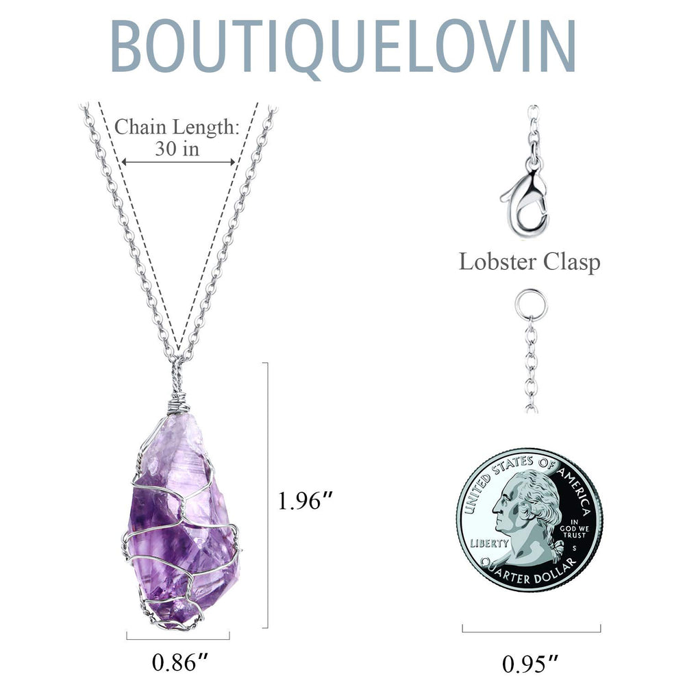 BoutiqueLovin amethyst stone necklace drape highlighting natural variation.