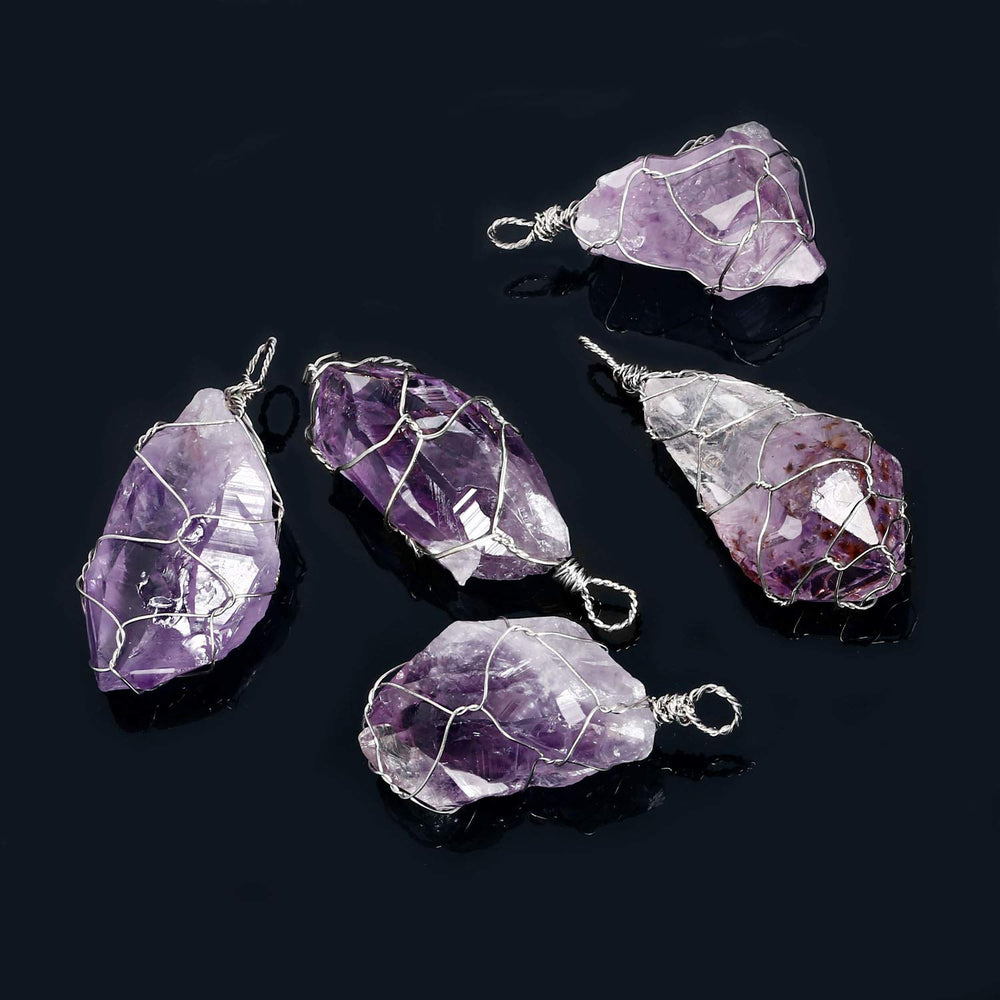 BoutiqueLovin handcrafted amethyst pendant with durable wire wrap.