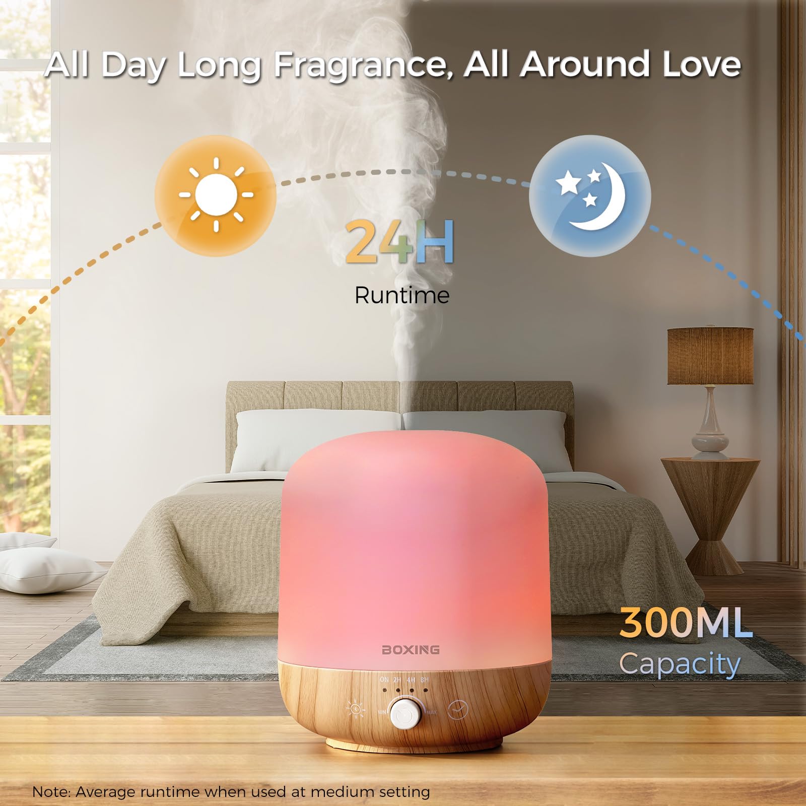 Boxing wood-white diffuser with night-light enhances decor and ambiance.