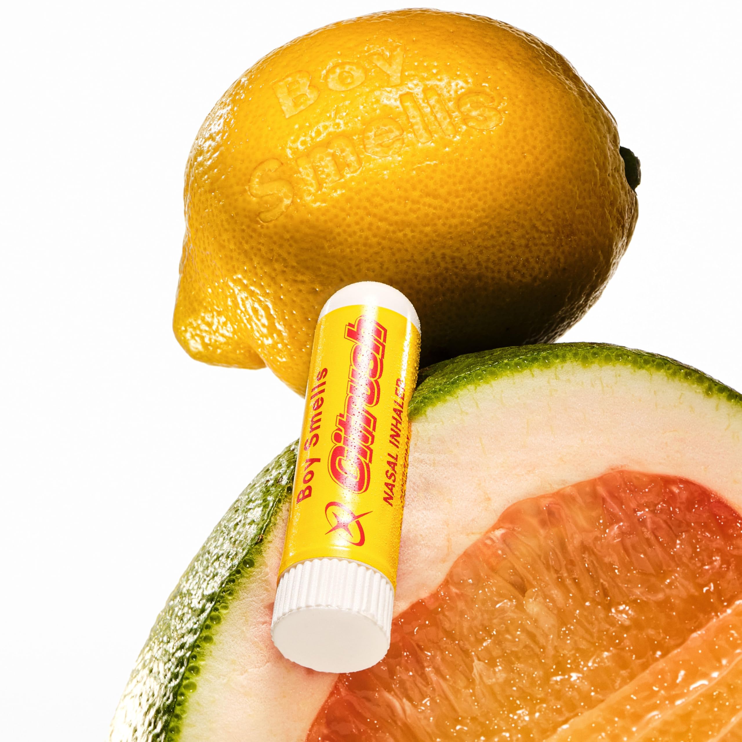 Plant based scent stick from Boy Smells Citrus Sniffer on desk setup.