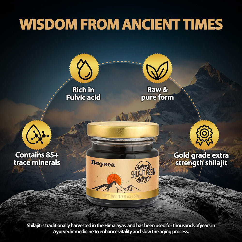 Boysea Shilajit fulvic acid visual emphasizes nutrient uptake potential.