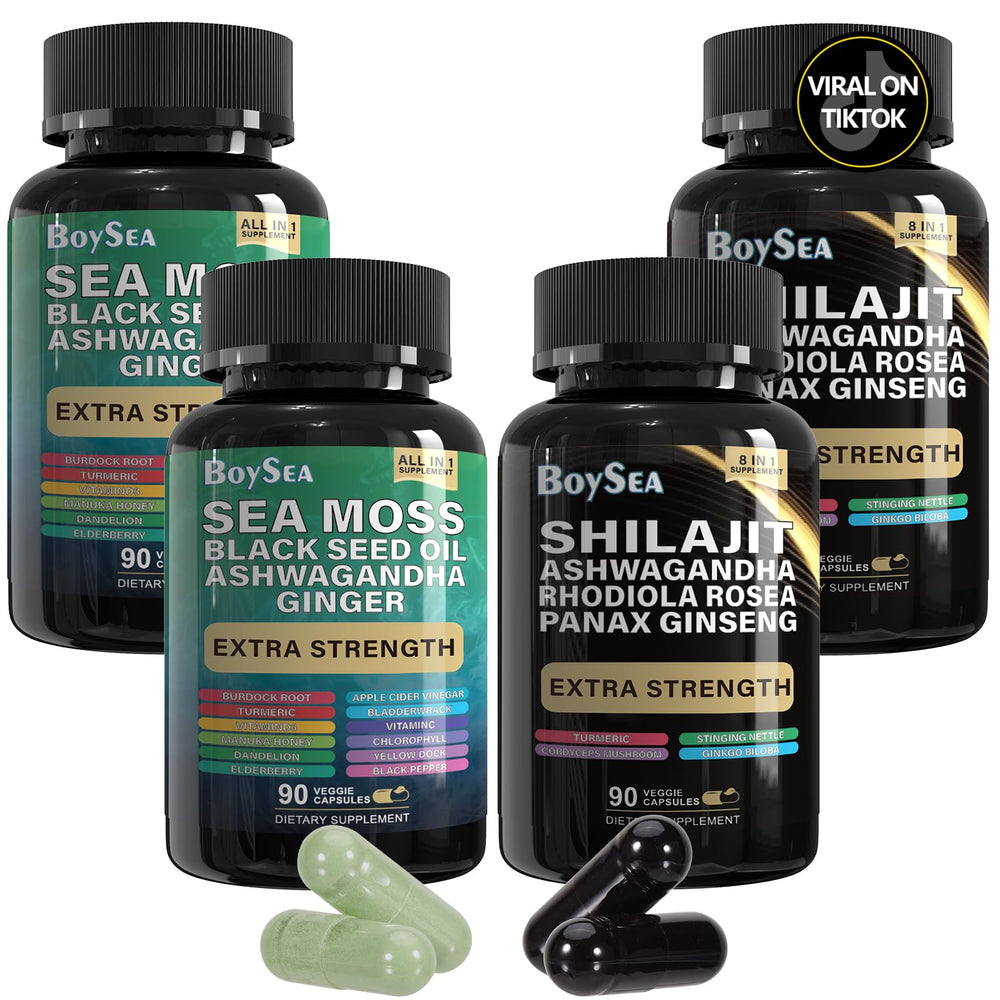 Boysea Shilajit and Sea Moss Bundle packaging showing two bottles for all-in-one daily wellness.
