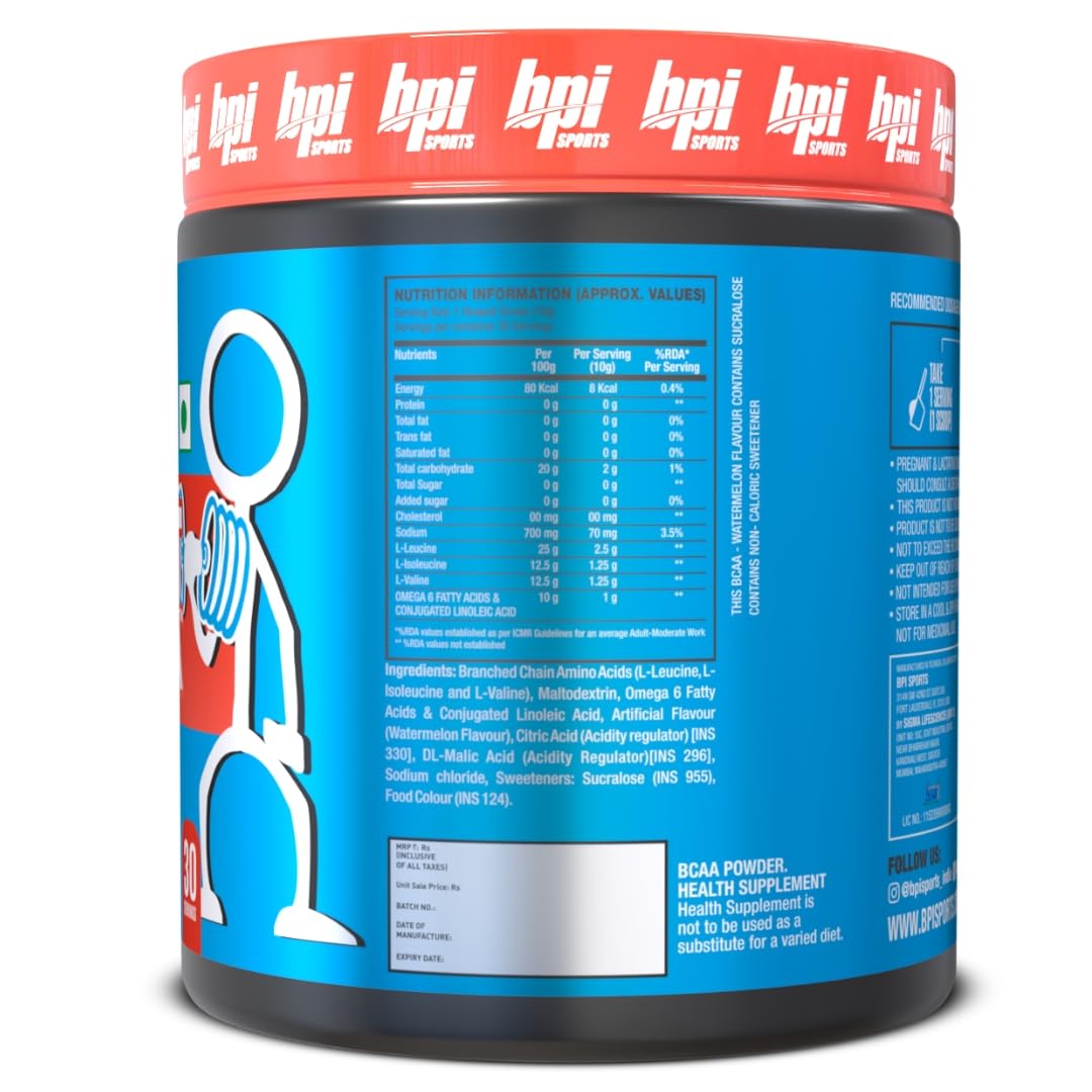BPI tub label notes zero sugar and CLA matrix for lean-muscle support.