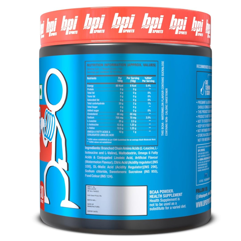 BPI tub label notes zero sugar and CLA matrix for lean-muscle support.