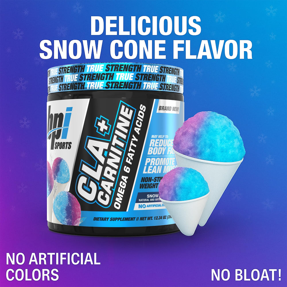 BPI Sports CLA+Carnitine bottle back shows servings and usage directions clearly.