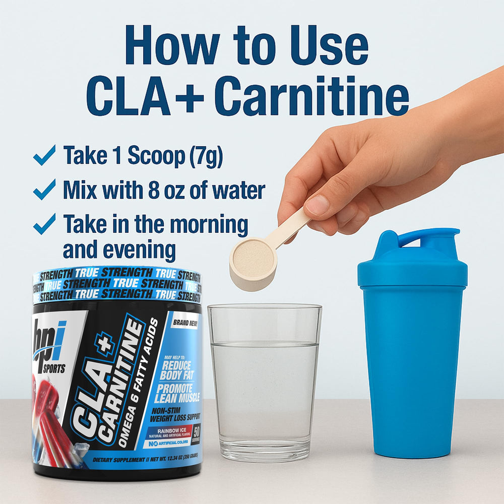 BPI Sports CLA+Carnitine powder mixes into water