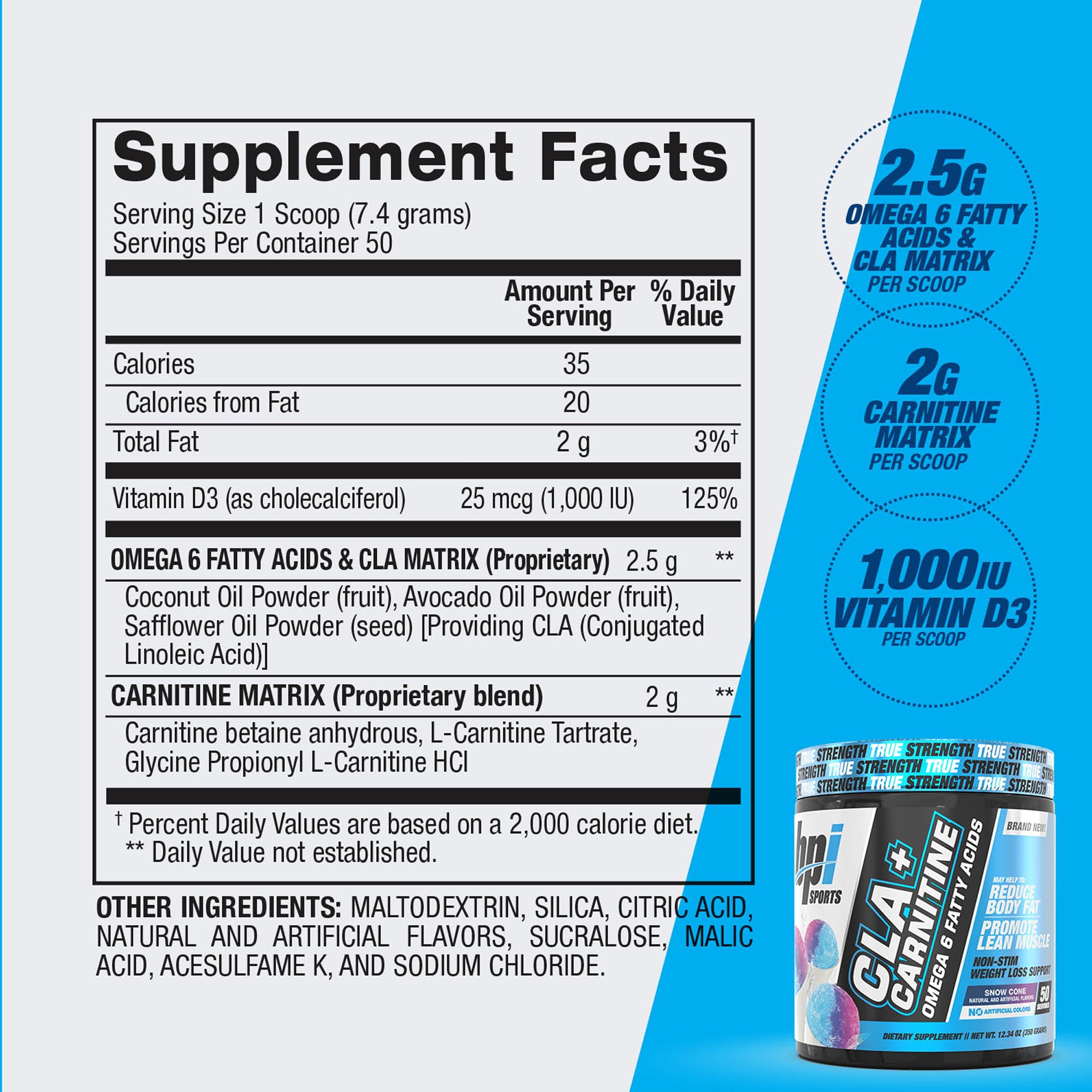 BPI Sports CLA+Carnitine powder pours into a glass for a refreshing mix.