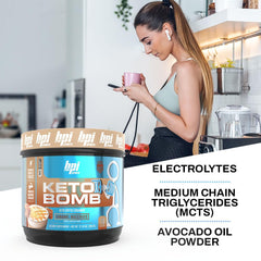 Close-up of MCTs and electrolytes in Keto Bomb for keto fueling
