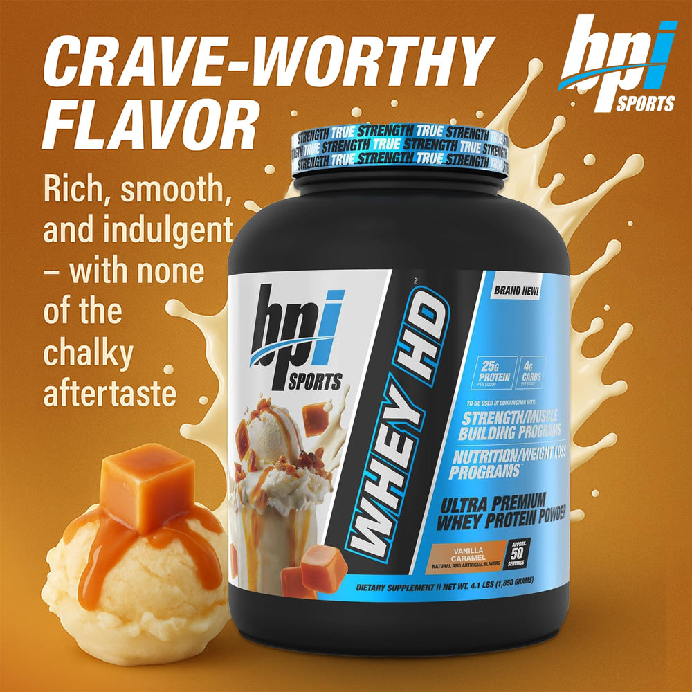 BPI Sports Whey HD purity seal emphasizing third-party testing.
