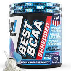 BPI Sports Best BCAA Shredded bottle on a gym counter, ready to support lean recovery.