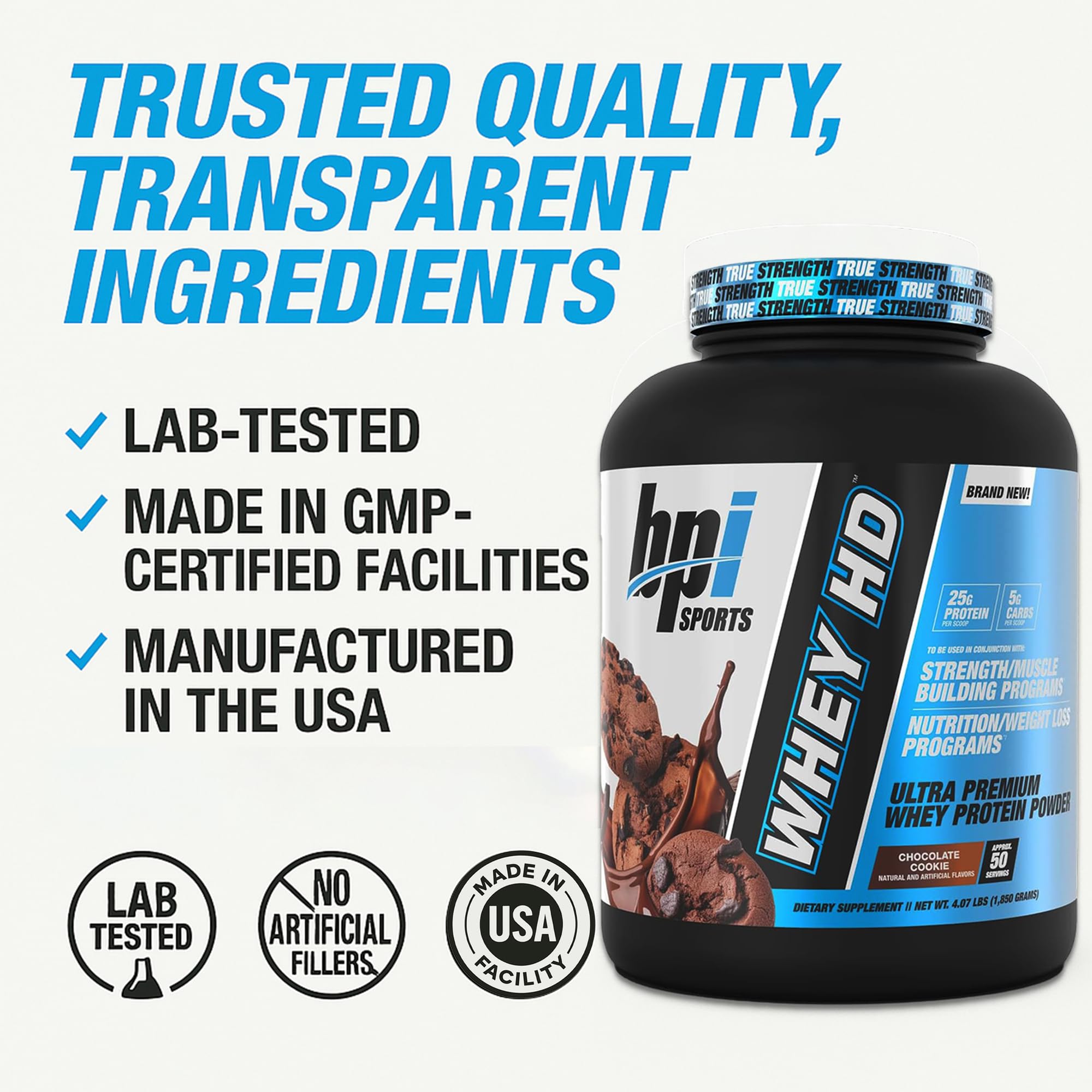 BPISports Whey HD enzyme blend bottle indicating improved digestion