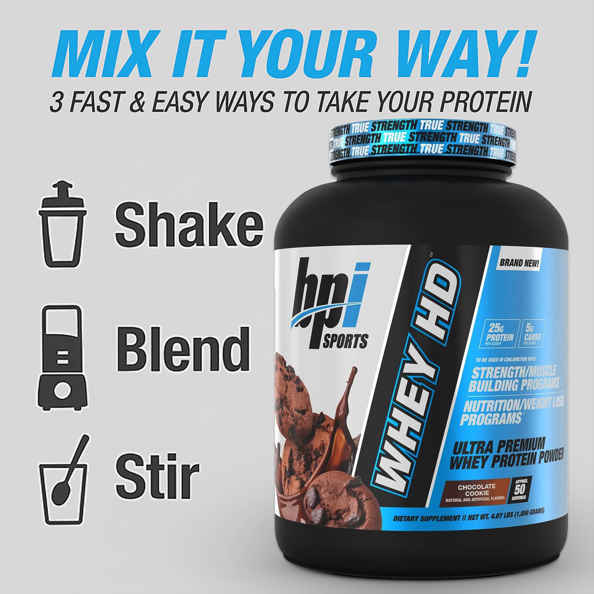 BPISports Whey HD glass shake showing a rich, creamy protein drink