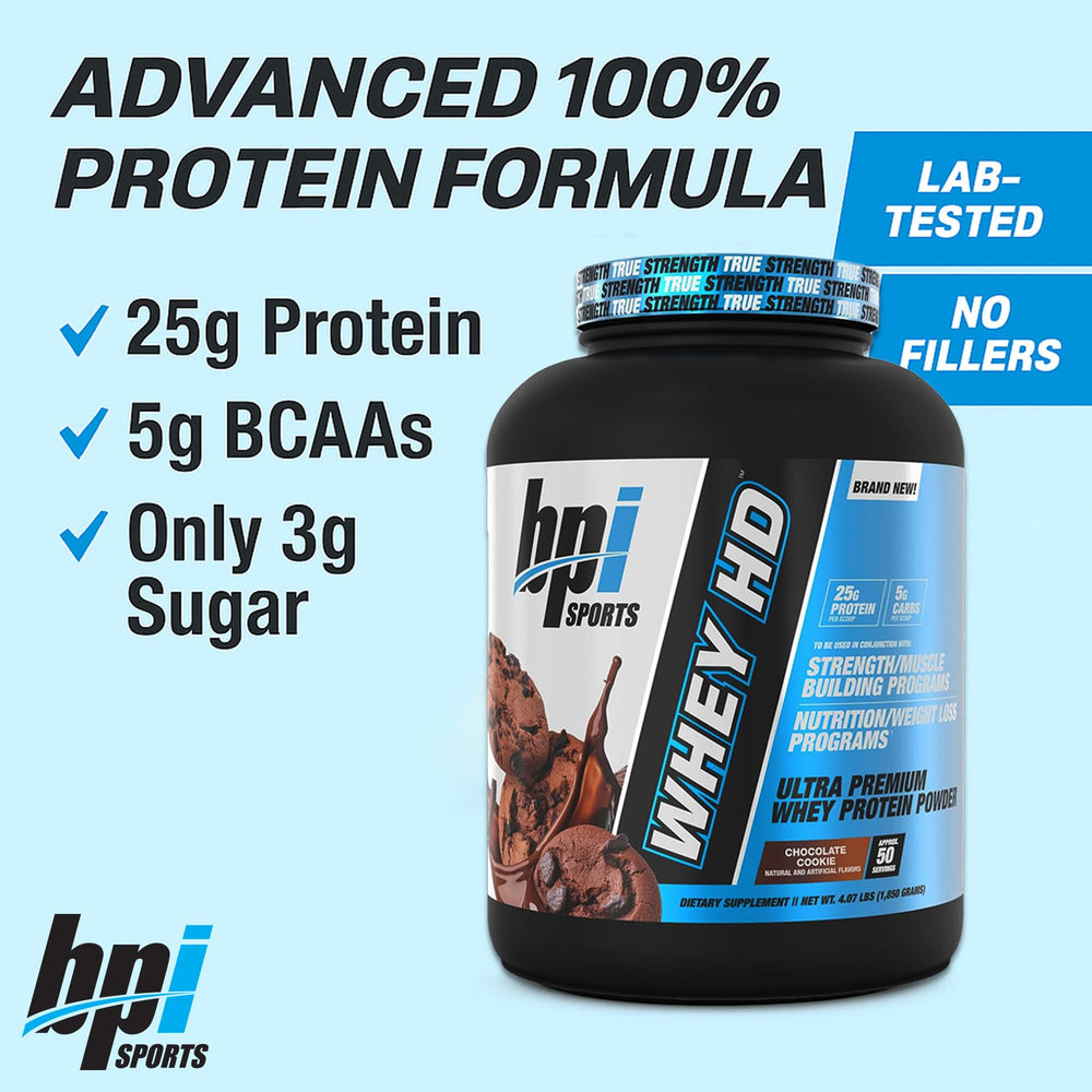 BPISports Whey HD powder bag label emphasizes clean ingredients