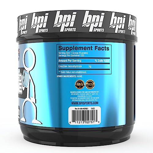 BPI Sports Micronized Creatine bottle back label with serving size and ingredients.