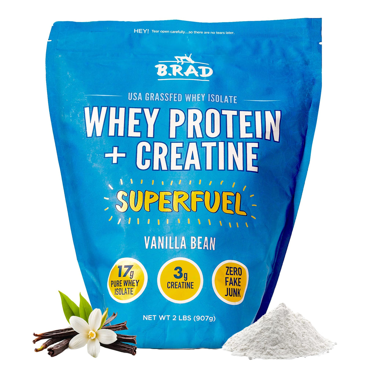 B.rad Superfuel grass-fed whey tub for clean protein supporting lean muscle