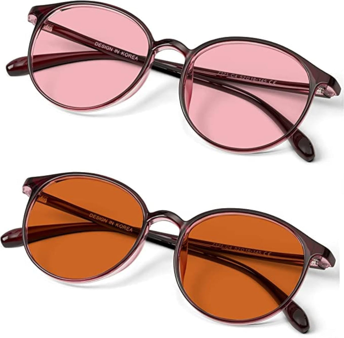 BRADDELL OPTICS Indoor FL-41 Rose glasses reduce glare for migraine relief.