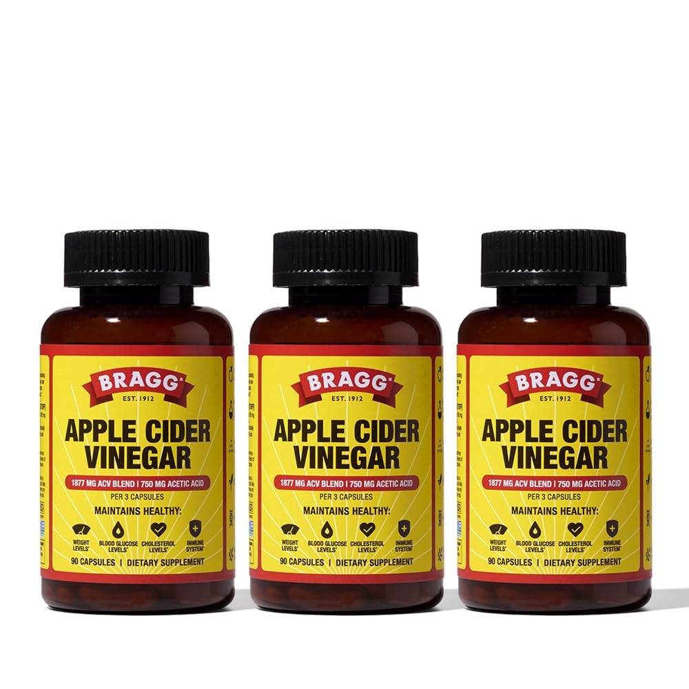 Bragg ACV Capsules bottle front for convenient daily intake in your routine.