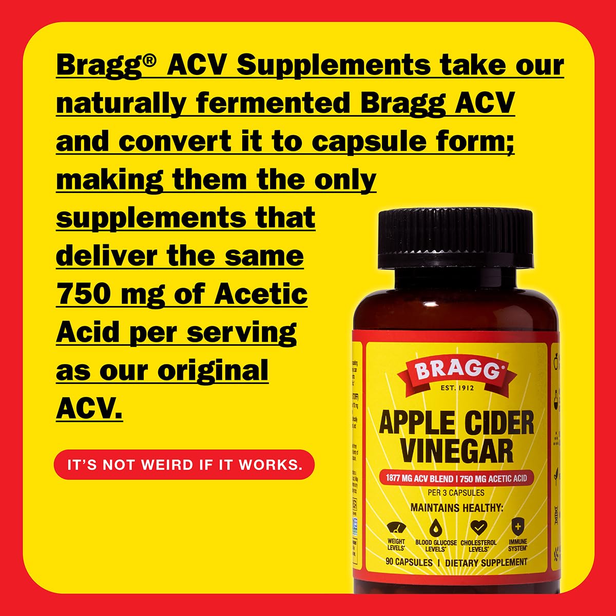 Bragg ACV capsules closeup showing capsules and label.