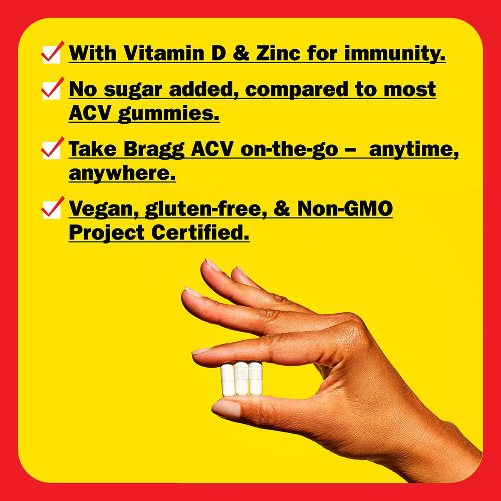 Bragg ACV capsules pour into a glass with a meal.