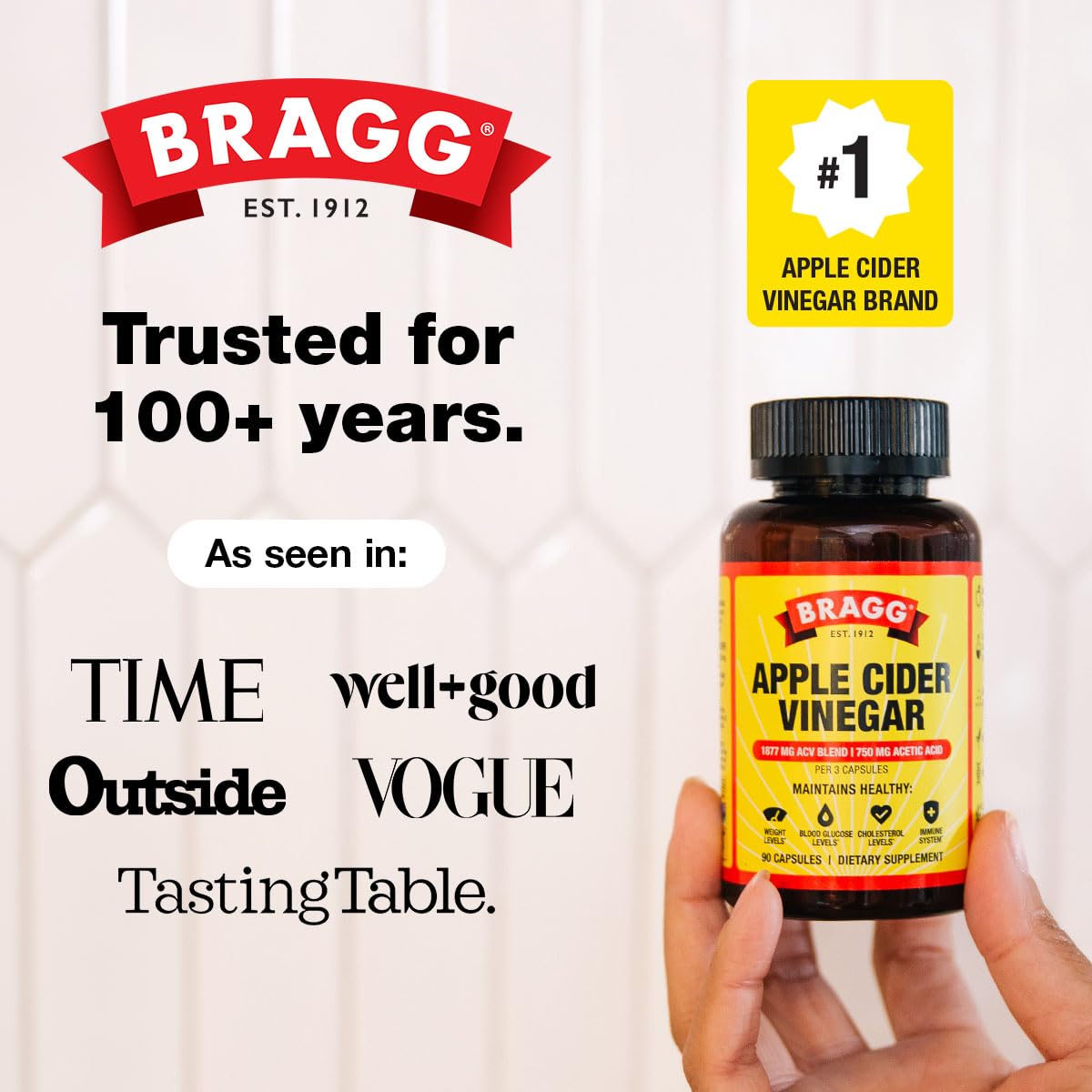 Bragg bottle beside a ruler for size and serving scale clarity