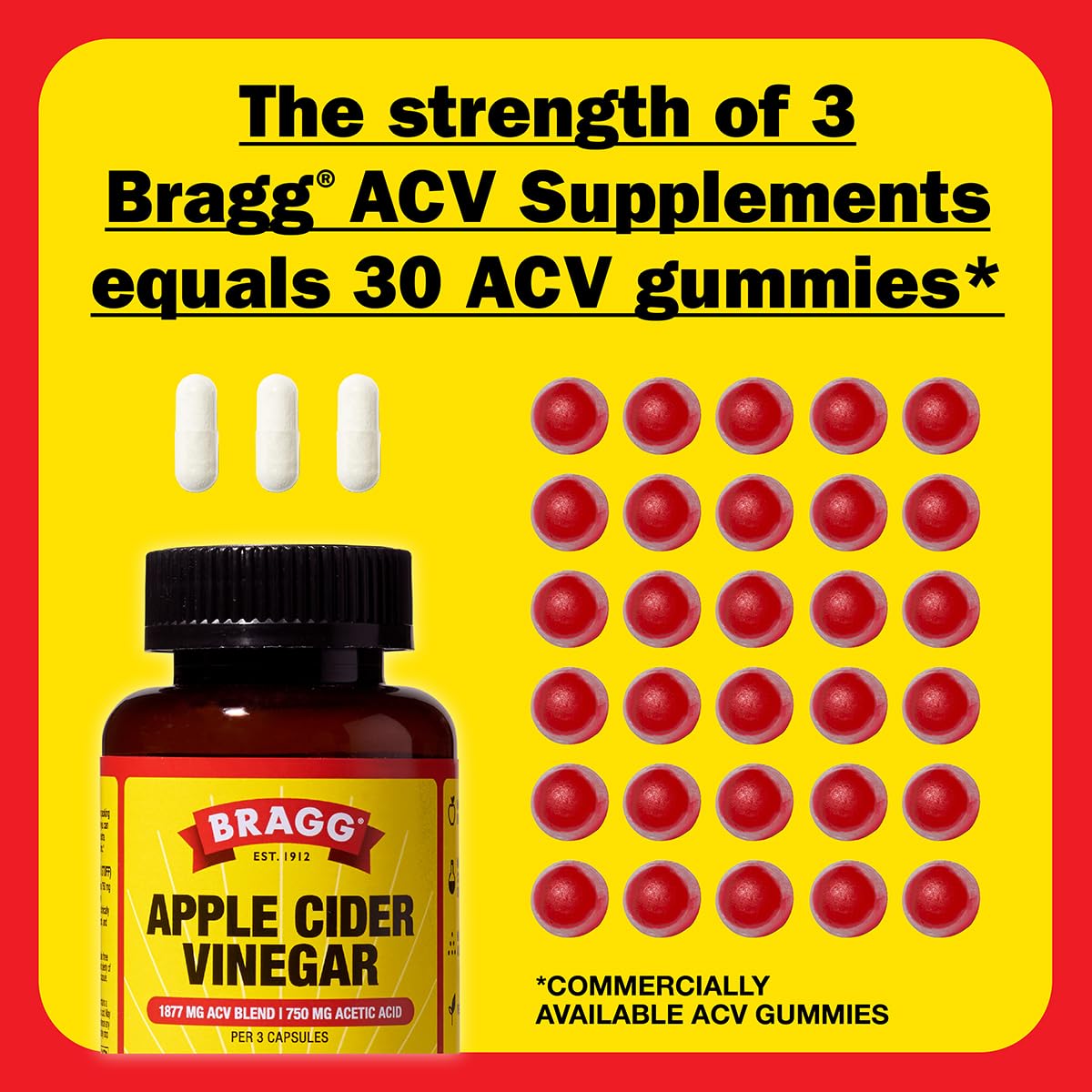 Bragg Apple Cider Vinegar Capsules nutrition label visible for health-conscious shoppers.