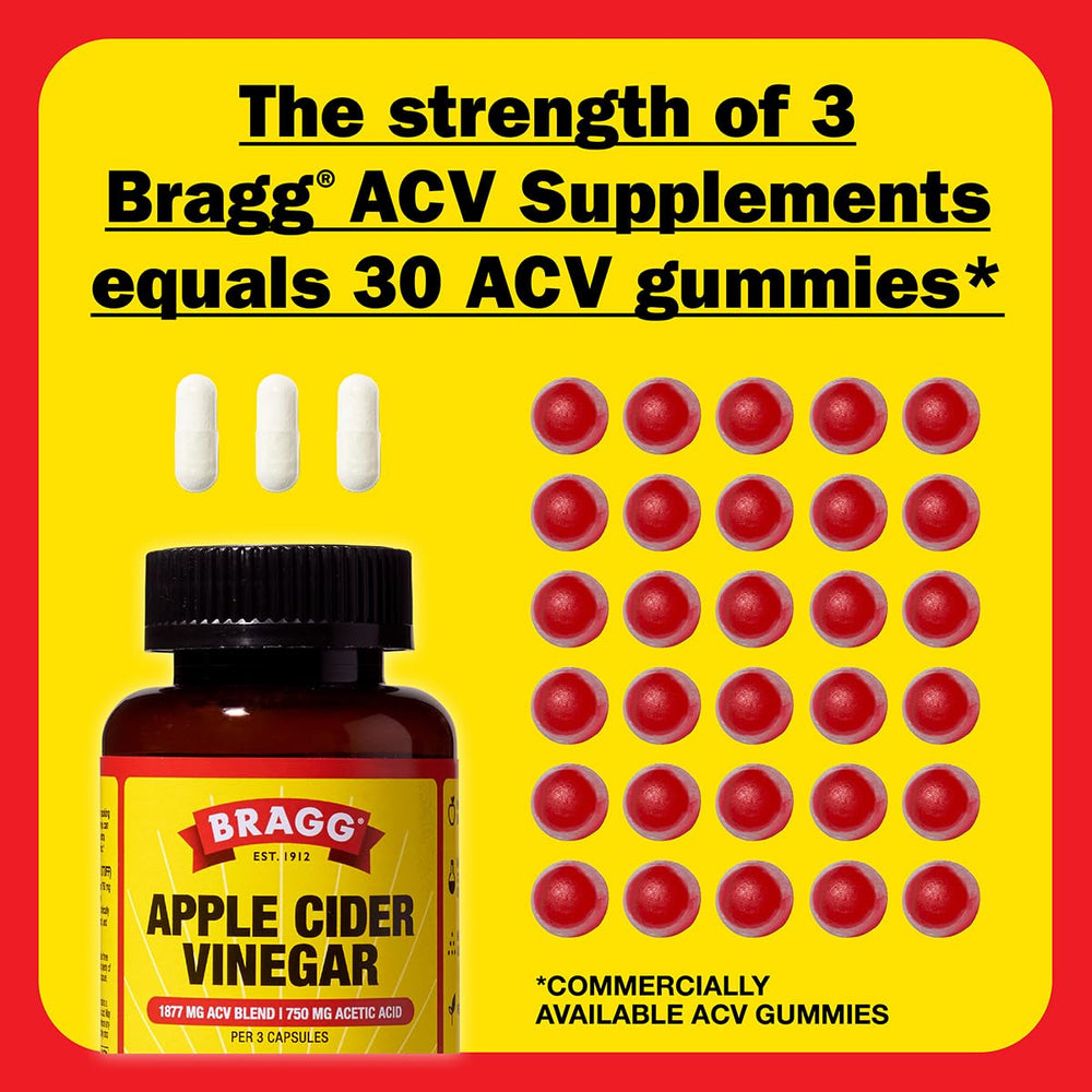 Bragg Apple Cider Vinegar Capsules nutrition label visible for health-conscious shoppers.