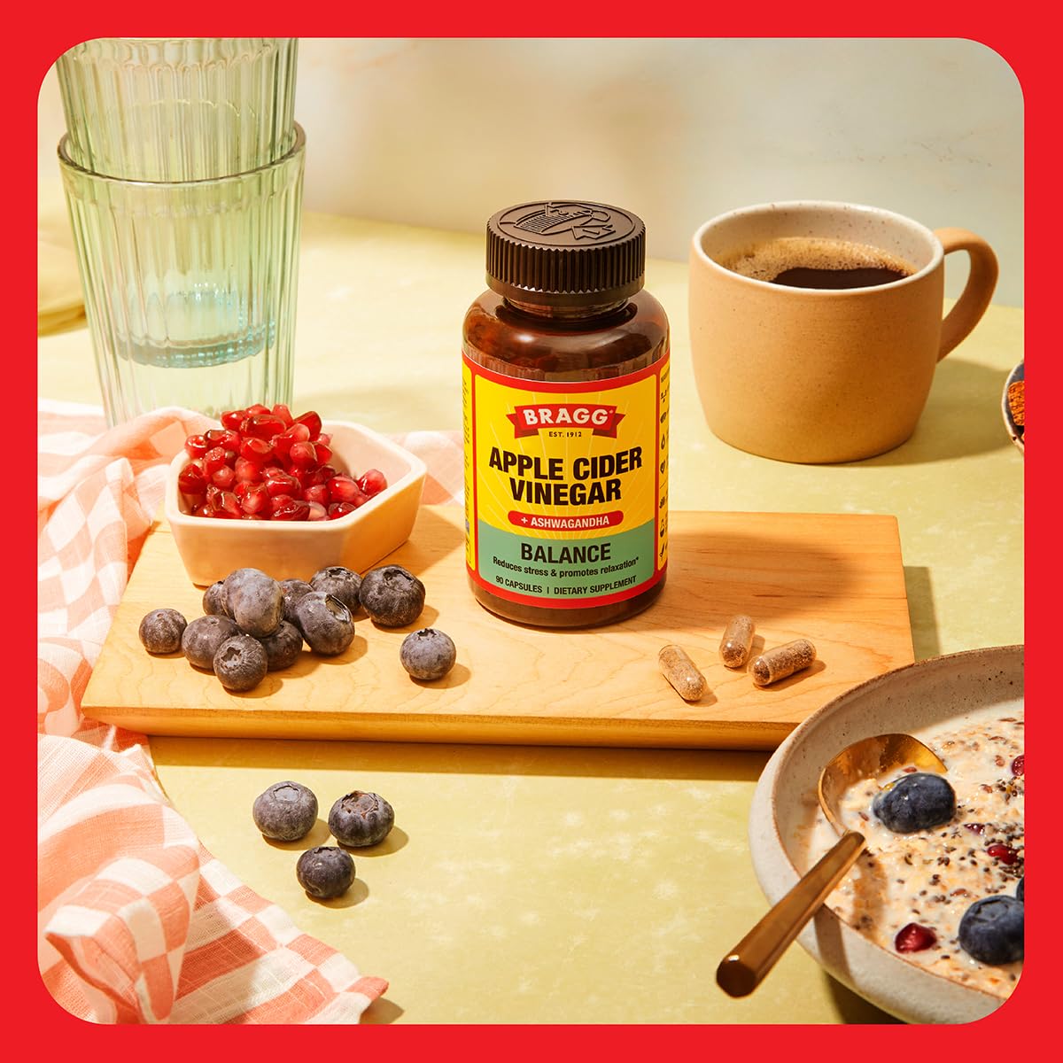 Bragg Daily Balance gummies vs capsules comparison image for acetic acid content.
