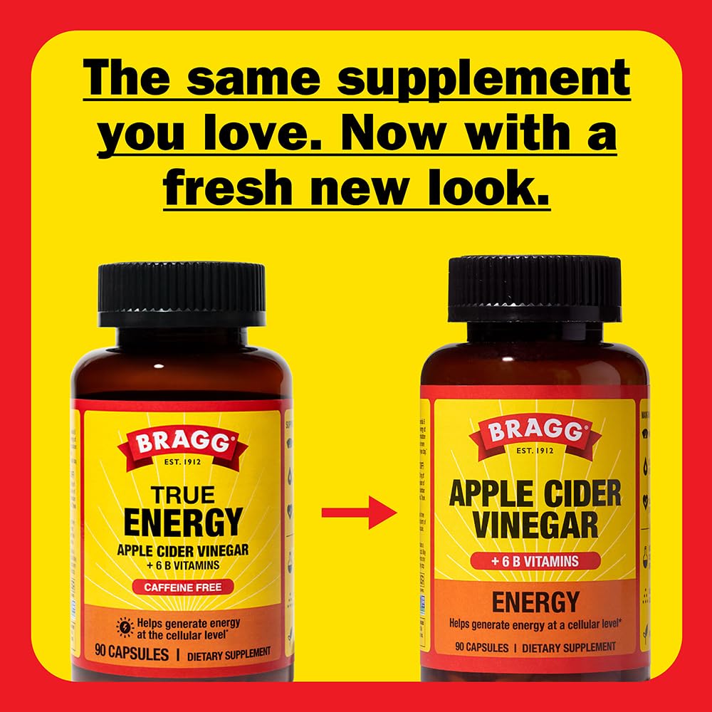 Bragg Energy ACV capsules tablet closeup highlights acetic acid content.