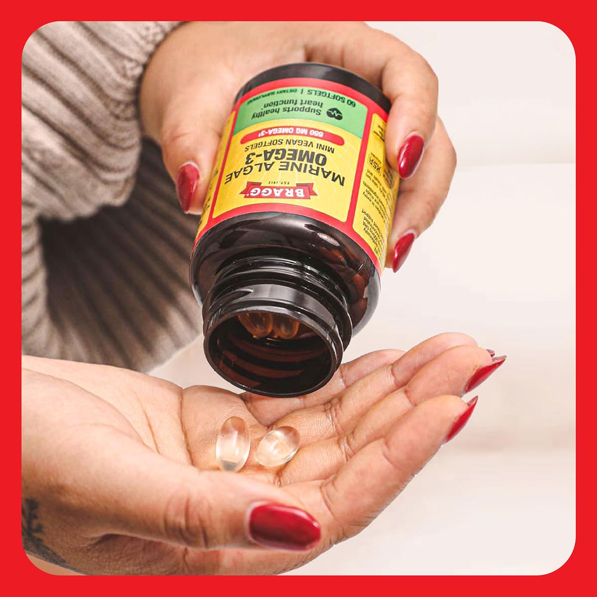 Bragg Omega-3 label nutrition information emphasizing 500mg daily recommendation