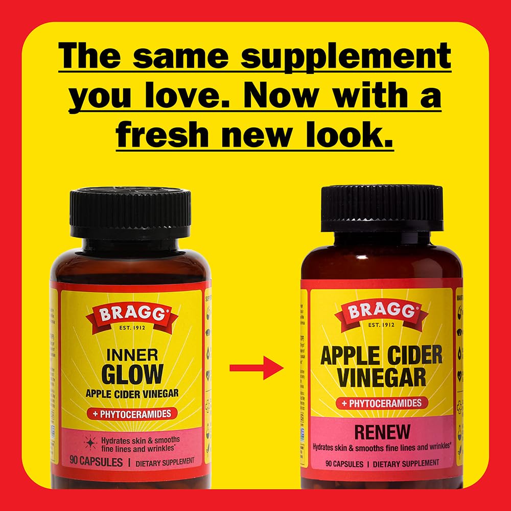 Bragg Renew comparison graphic indicates sugar-free option versus gummies.