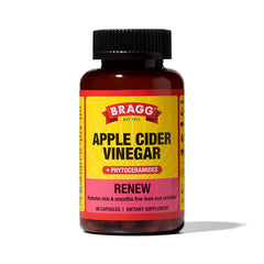 Bragg Renew bottle with capsules for convenient daily hydration support.