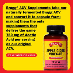Bragg Renew capsules close-up showing ACV blend and phytoceramides for skin hydration.