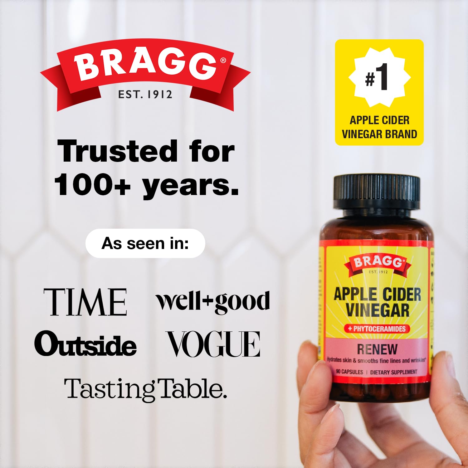 Bragg Renew certificado como no transgénico, Kosher, Vegano y Sin Gluten.