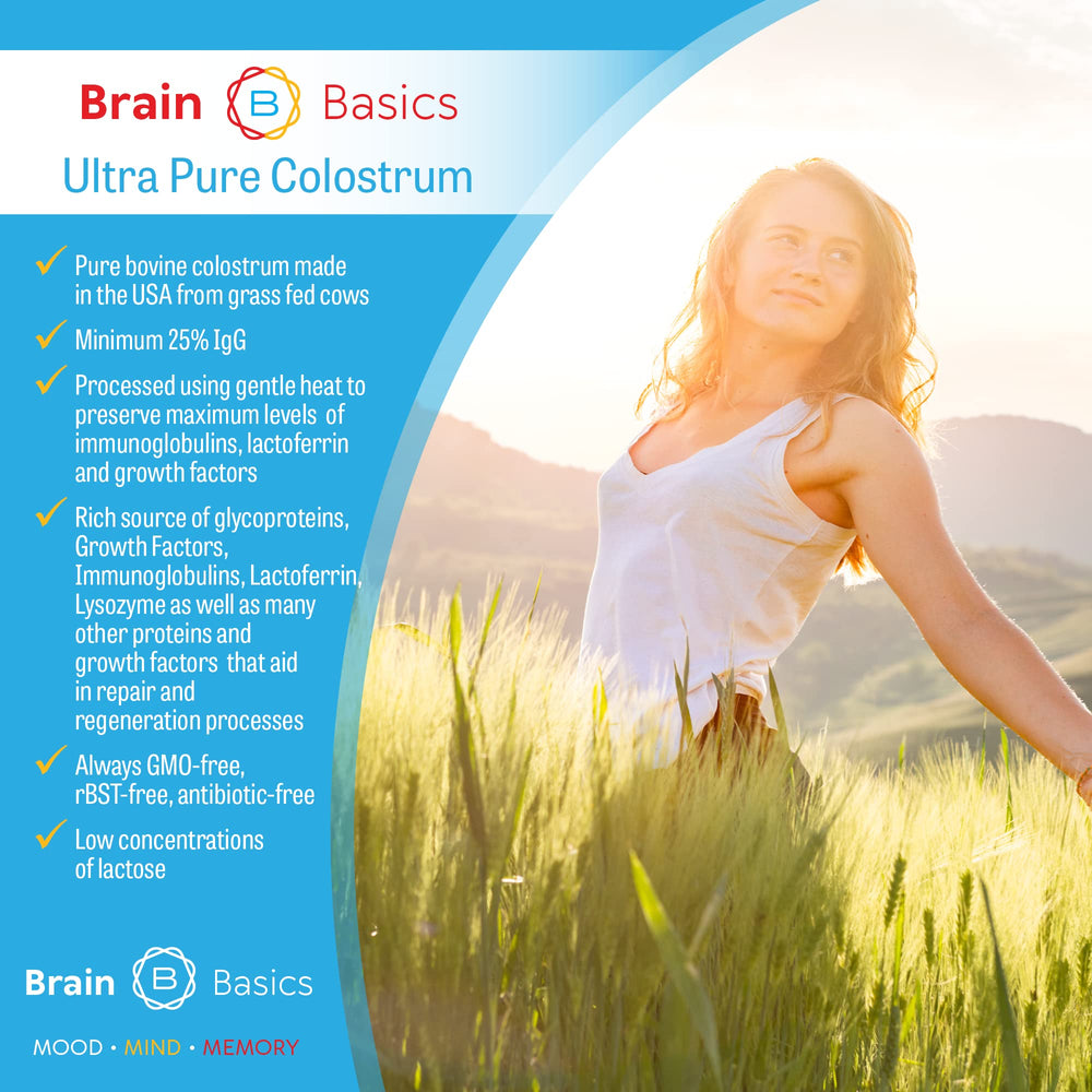 Brain Bean Colostrum powder scoop showing daily serving.