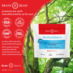 Brain Bean container with serving guidance for gut-brain balance.