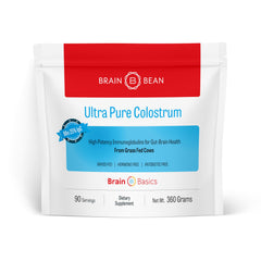 Brain Bean Ultra-Pure Colostrum bottle highlighting premium quality.