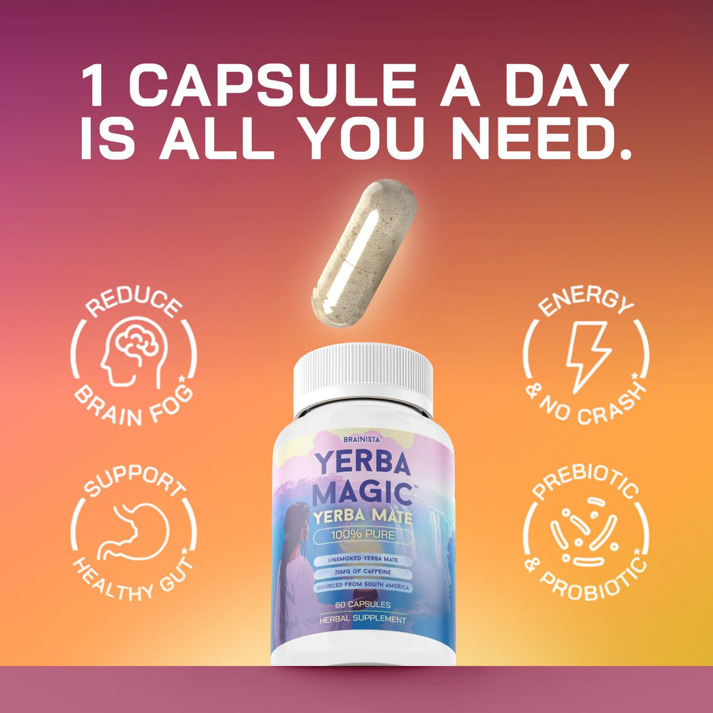 Brainista Yerba Magic morning routine setup with capsules.
