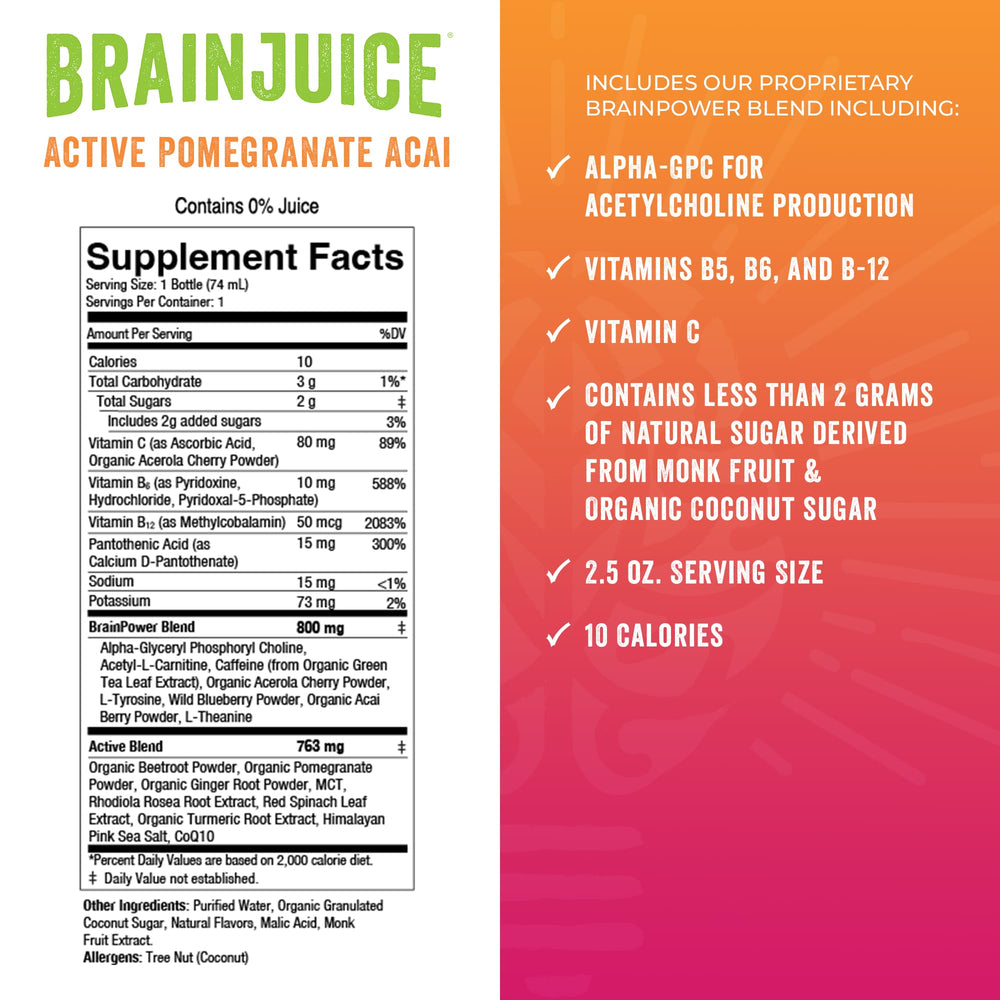 Recyclable aluminum packaging of BrainJuice Active shot on a gym shelf.
