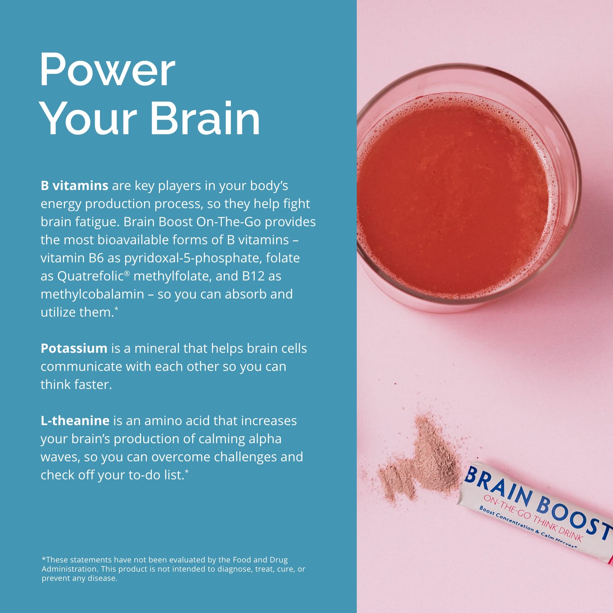 BrainMD brain-boost on-the-go collection box displaying 10 packets.