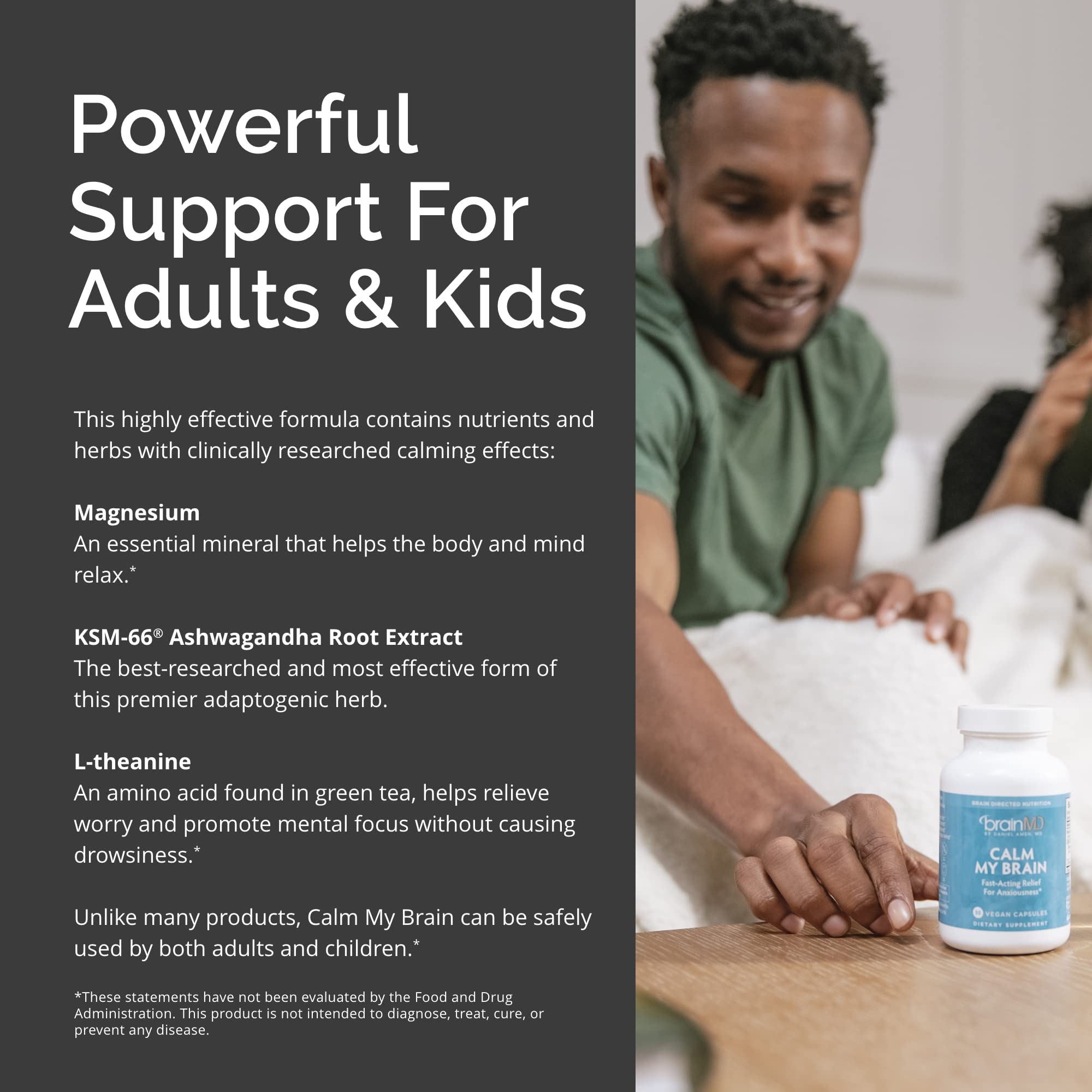 BrainMD Calm My Brain packaging shot suggesting on the go daily support