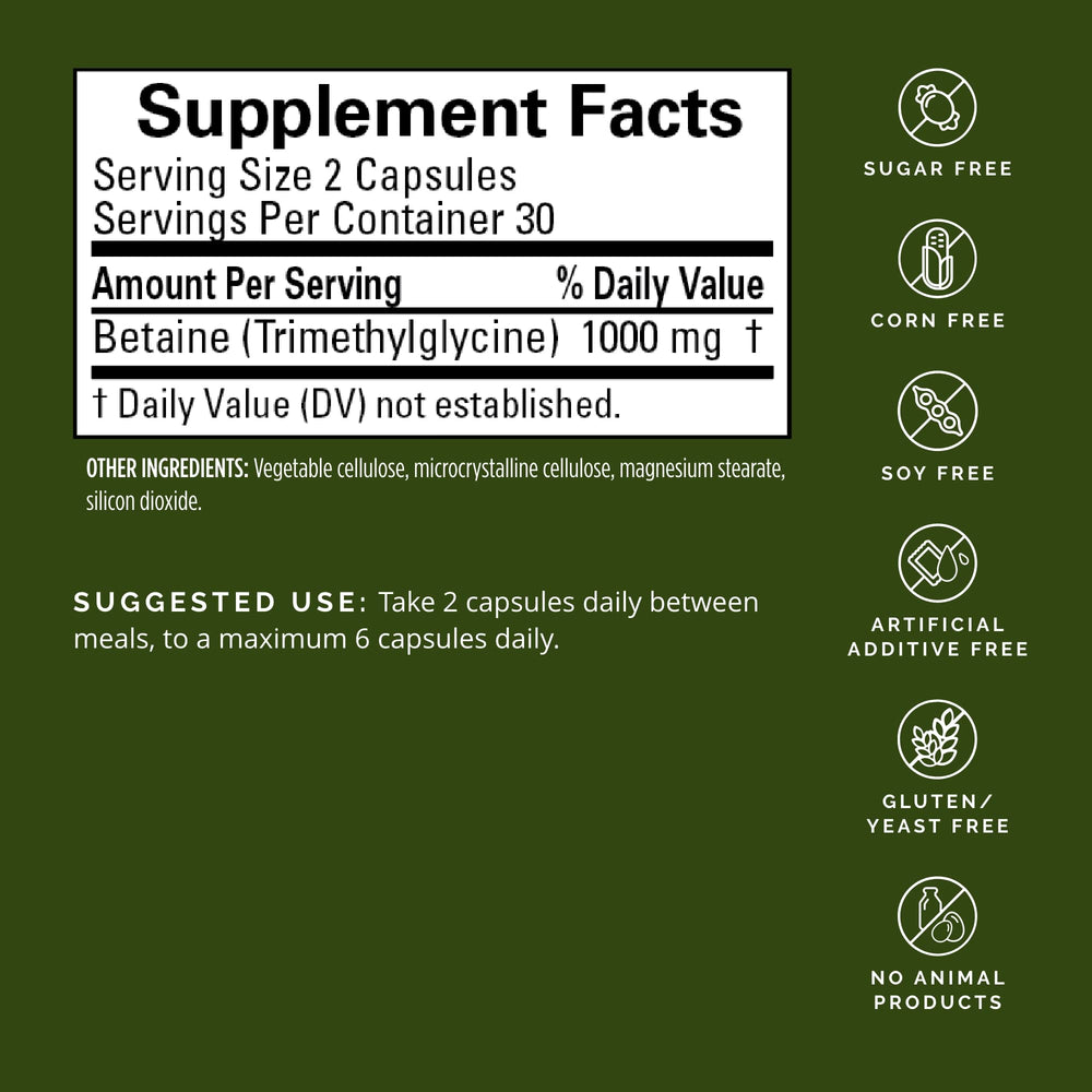 Closeup of BrainMD Betaine TMG capsules for convenient daily use