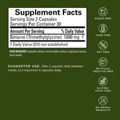 Closeup of BrainMD Betaine TMG capsules for convenient daily use