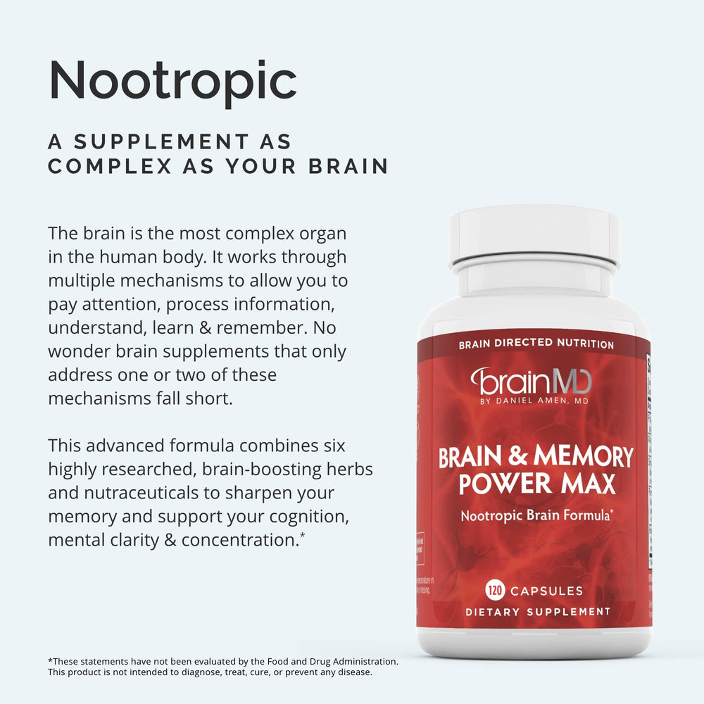 BrainMD Dr Amen Brain & Memory Power MAX label detail highlights ingredients