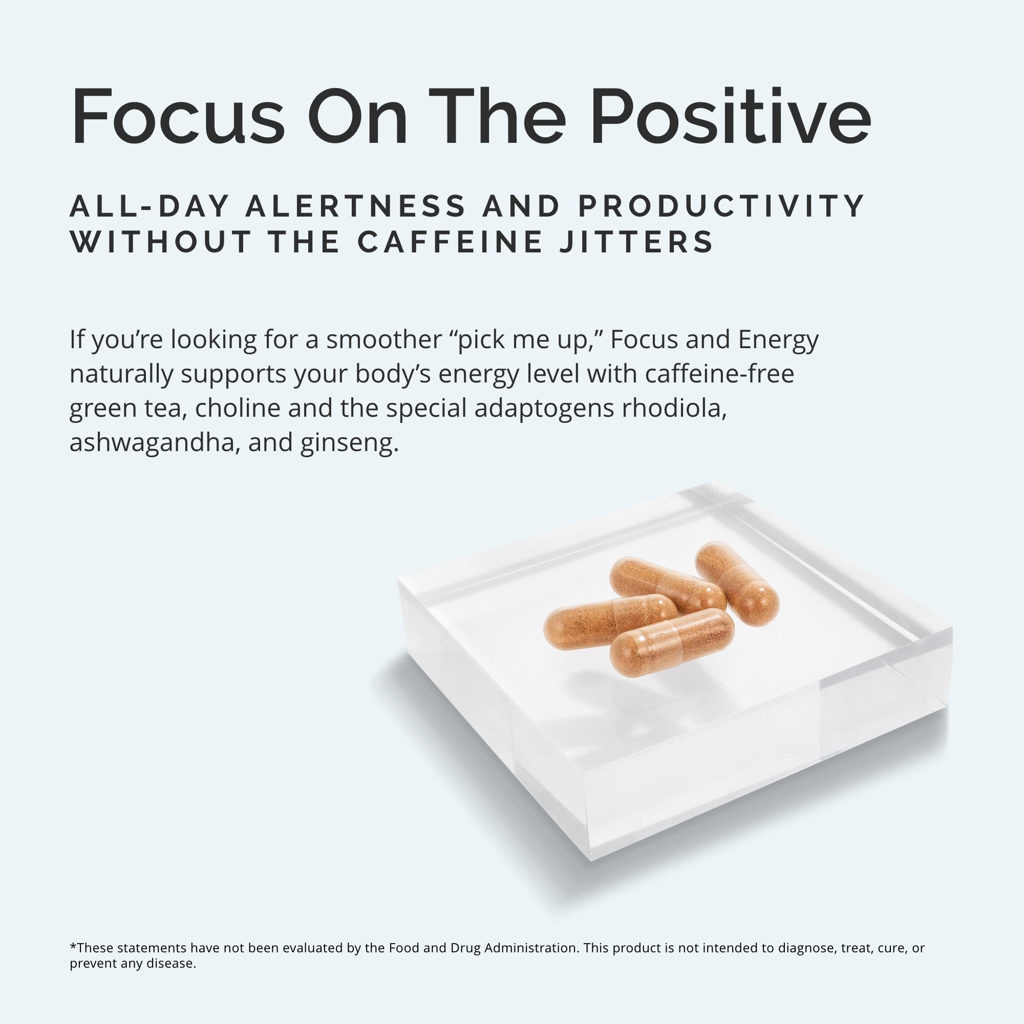 Close-up of BrainMD Dr Amen Focus Energy capsules ready to take